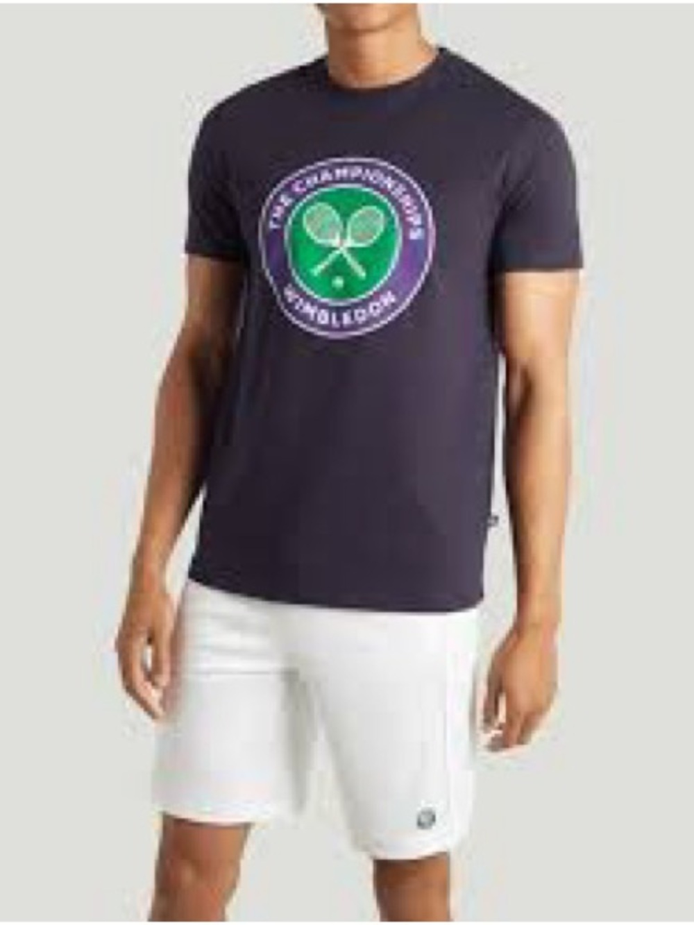 Wimbledon Navy Short Sleeve Tee with Green & Purple Logo